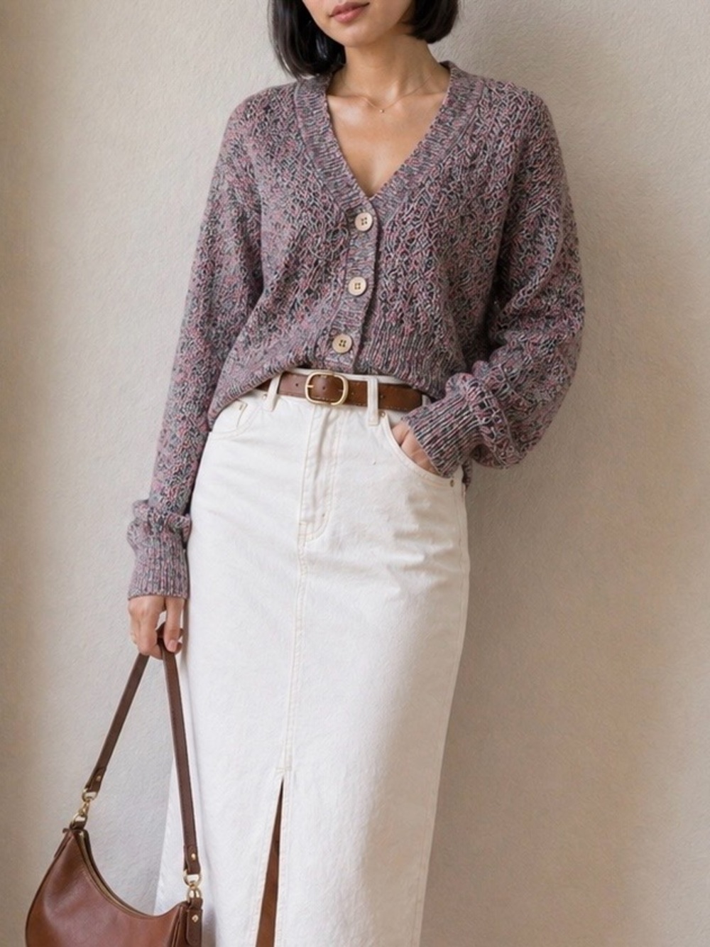 J.Jill Speckled Knit Cardigan Cropped Slouchy Lightweight Spring Sweater